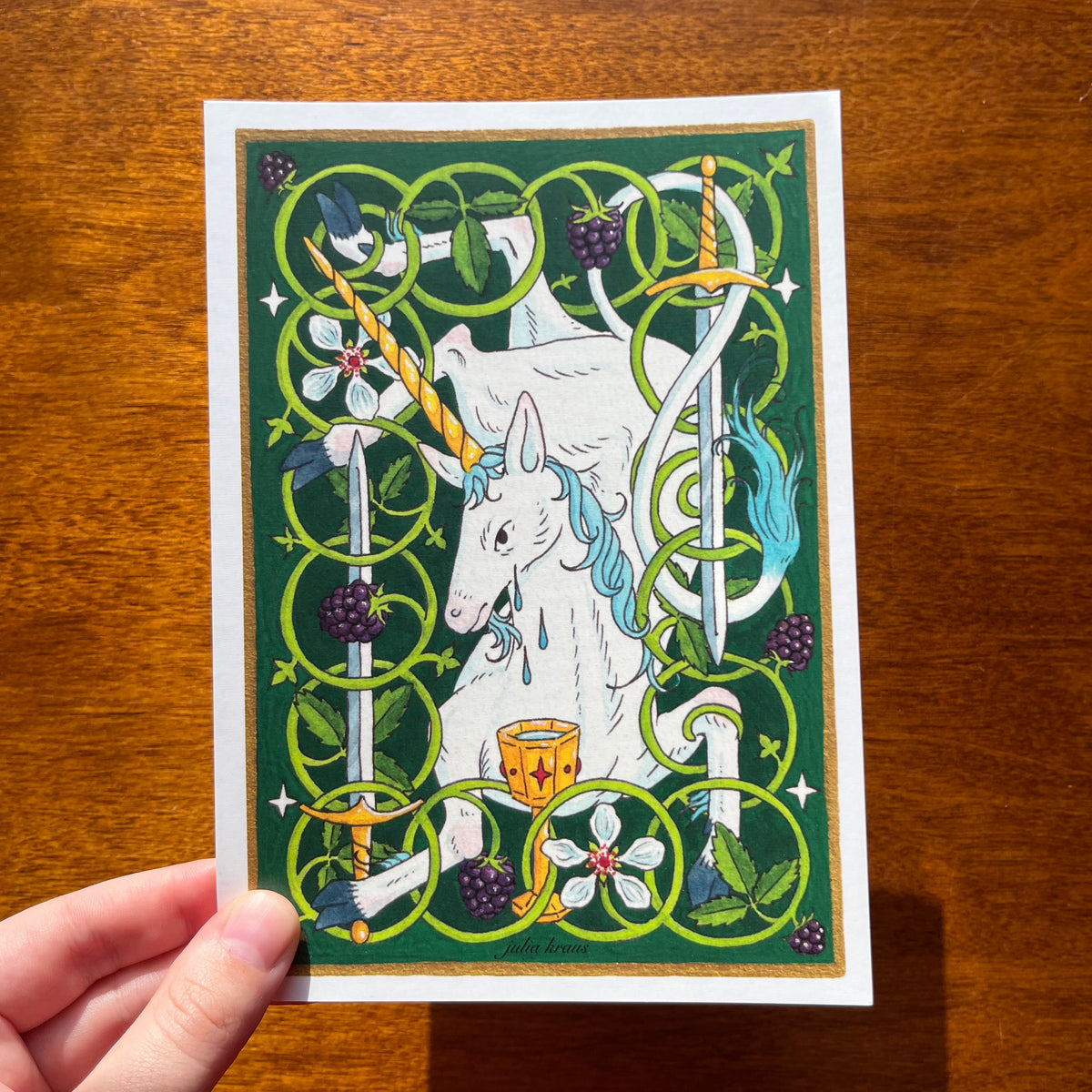 The Unicorn in the Brambles Postcard Print