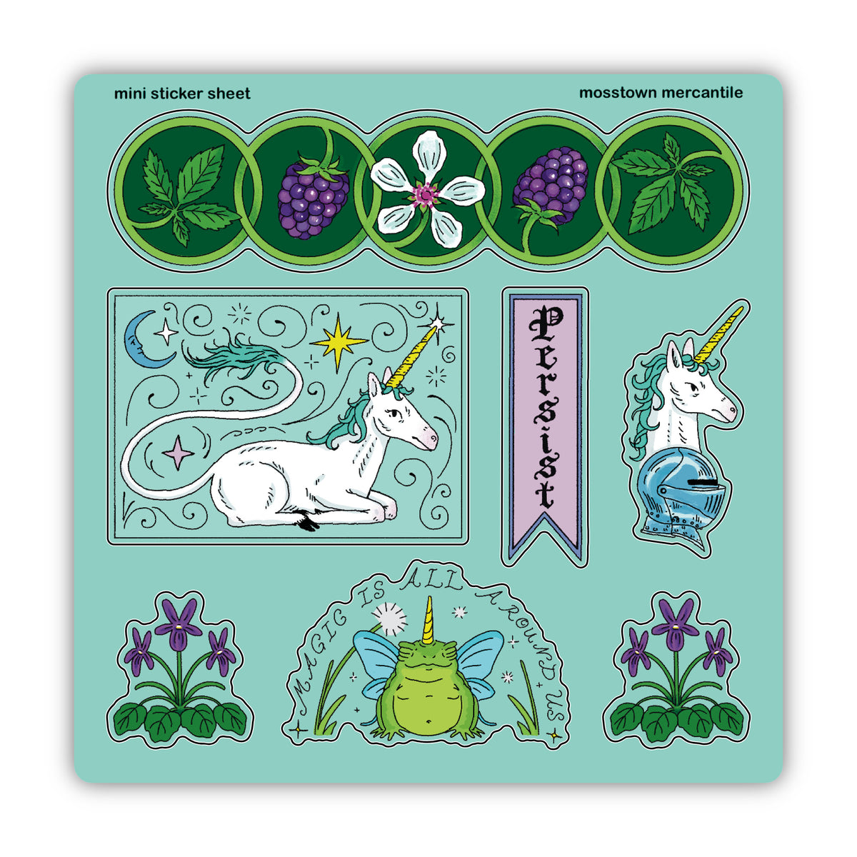 Unicorn in the Brambles Mini Sticker Sheet
