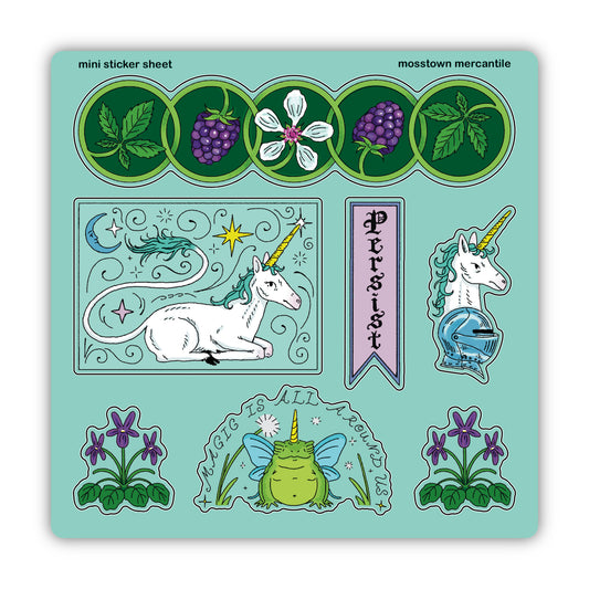 Unicorn in the Brambles Mini Sticker Sheet